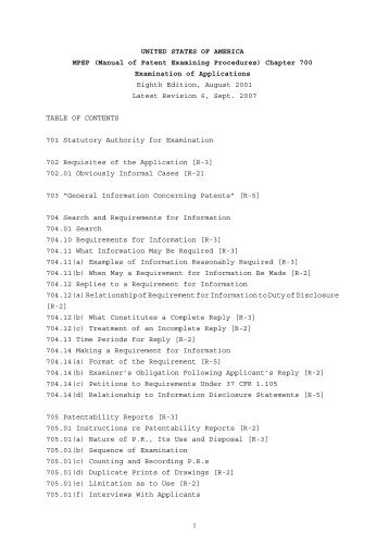 (Manual of Patent Examining Procedures) Chapter 700