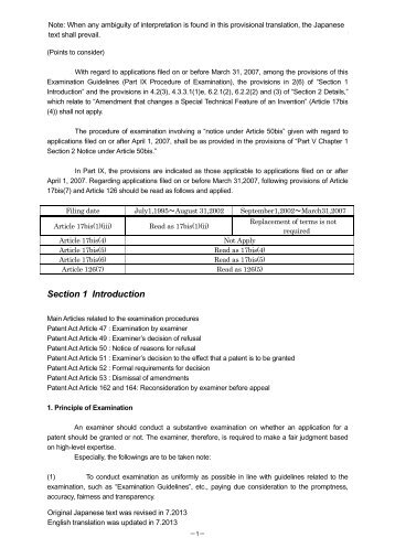 Procedure of Examination  - Japan Patent Office