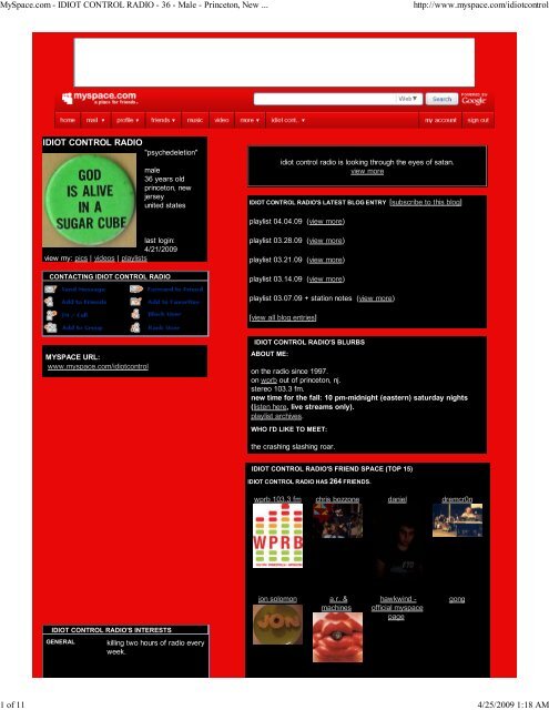 MySpace.com - IDIOT CONTROL - JPT Scare Band