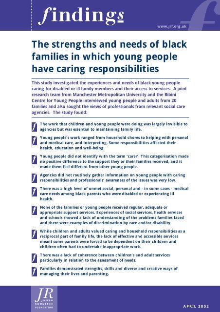 The strengths and needs of black families in which young people ...