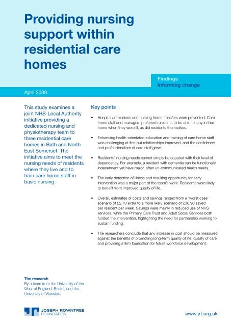 Providing nursing support within residential care homes - Joseph ...