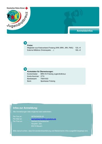 Anmeldeinfos Infos zur Anmeldung: - Jugendrotkreuz Moosburg