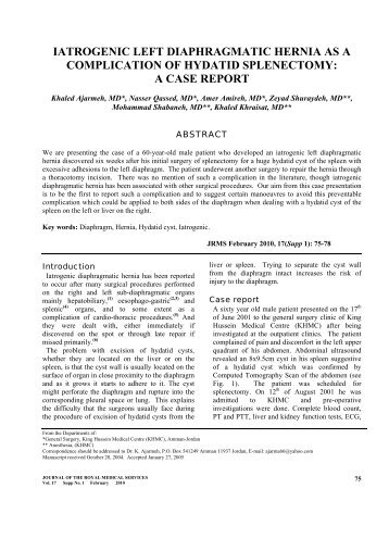 Iatrogenic Left Diaphragmatic Hernia as a Complication of Hydatid ...