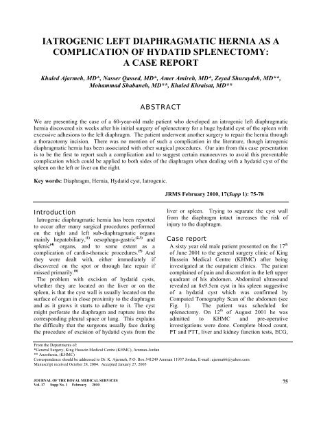 Iatrogenic Left Diaphragmatic Hernia as a Complication of Hydatid ...