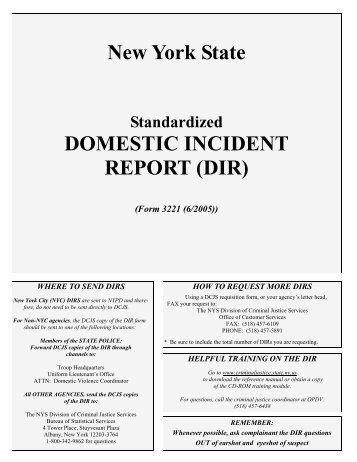 New York State DOMESTIC INCIDENT REPORT (DIR)