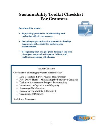 Sustainability Toolkit Checklist for Grantors