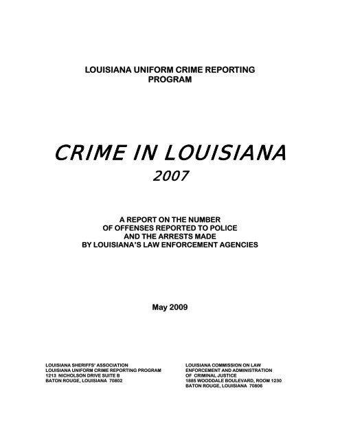 Crime in Louisiana 2007 - Justice Research and Statistics Association