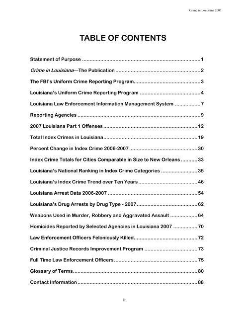 Crime in Louisiana 2007 - Justice Research and Statistics Association