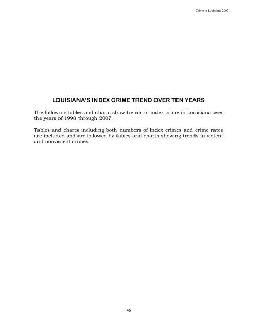 Crime in Louisiana 2007 - Justice Research and Statistics Association
