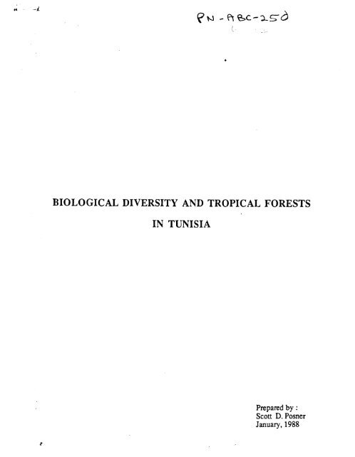 Biological Diversity And Tropical Forests In Tunisia Part