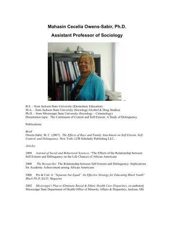 Mahasin Cecelia Owens-Sabir, Ph.D. Assistant Professor of Sociology