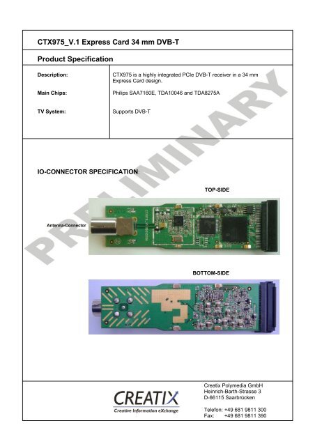 CTX975 V.1 Express Card 34 mm DVB-T Product ... - creatix