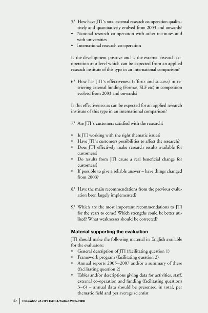 Evaluation of JTI's R&D Activities 2005–2008 - Formas