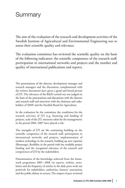 Evaluation of JTI's R&D Activities 2005–2008 - Formas