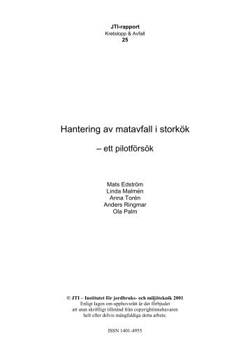 Hantering av matavfall i storkök - Jti