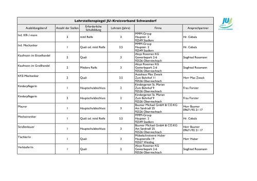 Lehrstellenspiegel 2010 herunterladen - JU Kreisverband Schwandorf