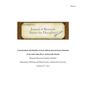 Hixon 1 Concentrations and identities of fecal coliform bacteria from ...