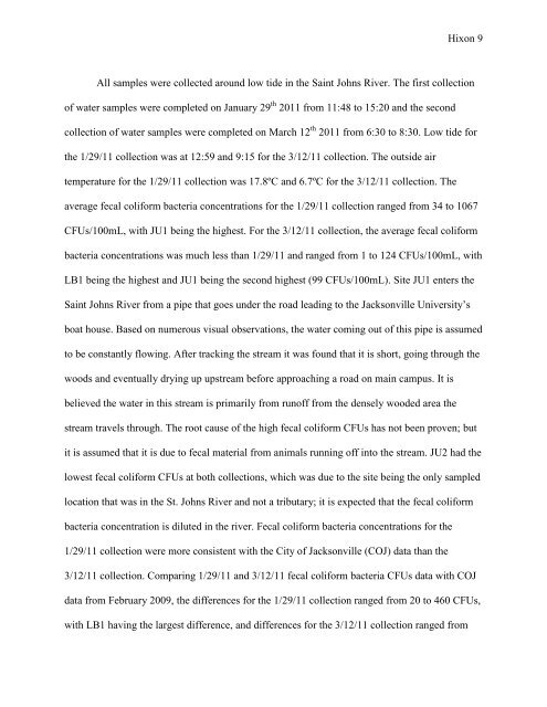 Hixon 1 Concentrations and identities of fecal coliform bacteria from ...