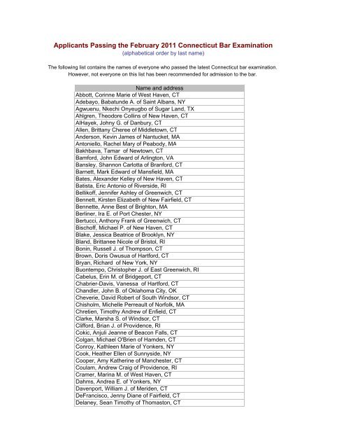 February 2011 Bar Exam Results