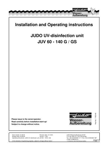 Installation and Operating instructions JUDO UV-disinfection unit ...