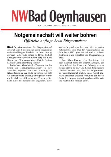 Notgemeinschaft will weiter bohren - Bad Oeynhausen