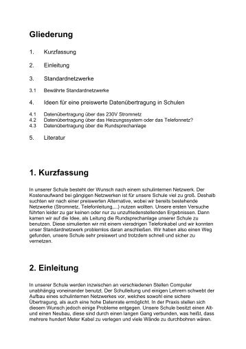 Gliederung 1. Kurzfassung 2. Einleitung