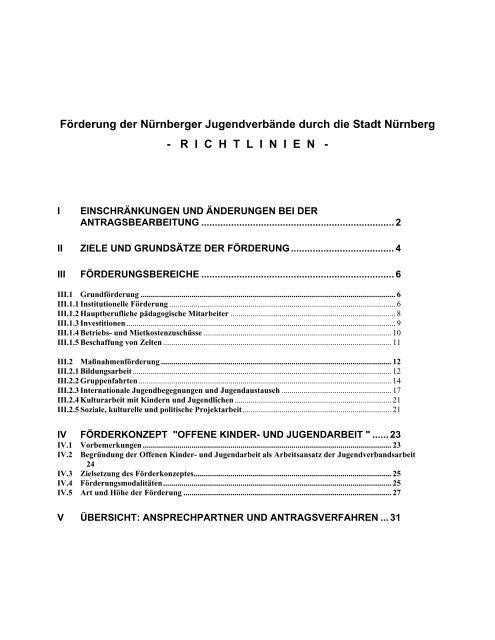 FÃ¶rderung der NÃ¼rnberger JugendverbÃ¤nde - Jugendarbeit in ...