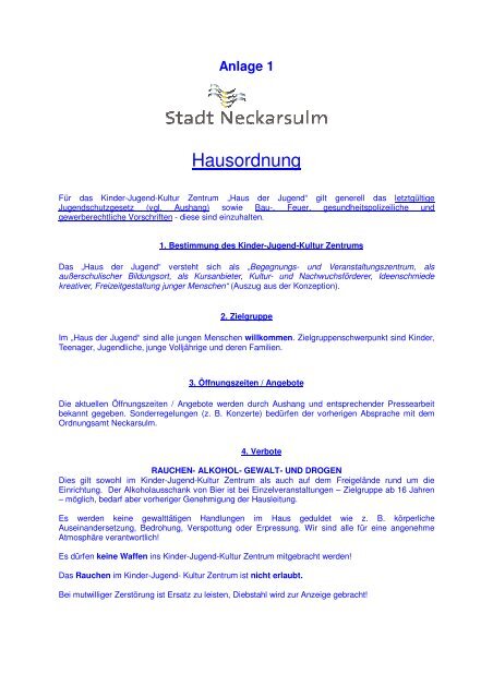 Nutzungsvertrag - Kommunale Jugendarbeit Neckarsulm