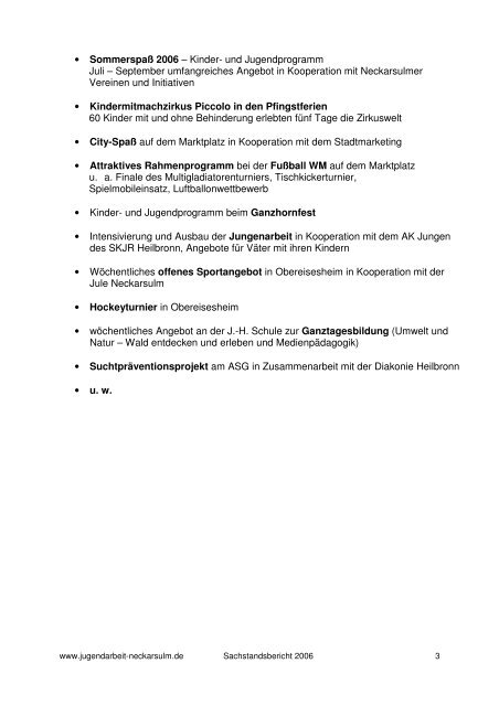 Sachstandsbericht 2006 - Kommunale Jugendarbeit Neckarsulm