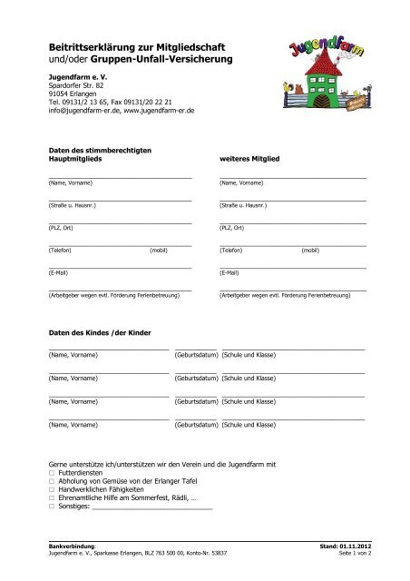 Mitgliedschaft Jugendfarm Erlangen