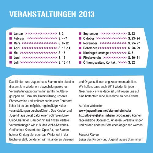 VERANSTALTUNGEN 2013 - und Jugendhaus Stammheim