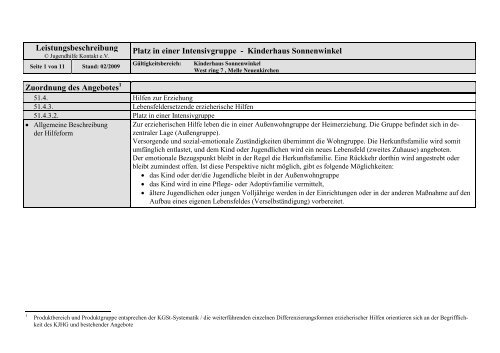 Leistungsbeschreibung Platz in einer Intensivgruppe - Jugendhilfe ...
