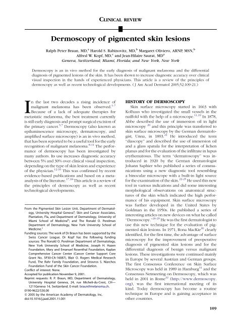 Dermoscopy of pigmented skin lesions - Dermatology