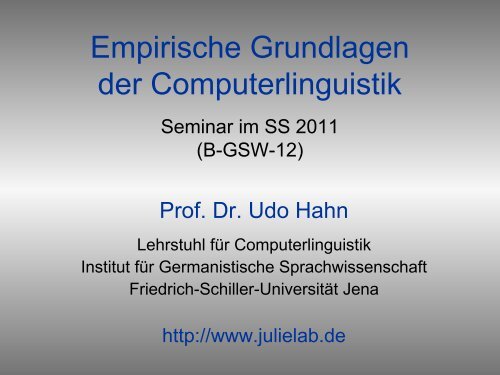 Computerlinguistik I Vorlesung im WS 2004/05