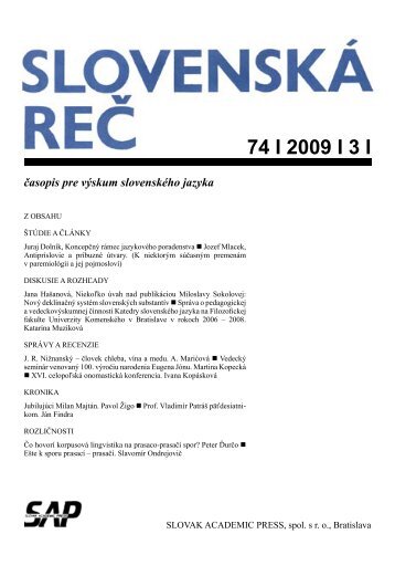 74 I 2009 I 3 I - JazykovednÃ½ Ãºstav Ä½udovÃ­ta Å tÃºra - SAV