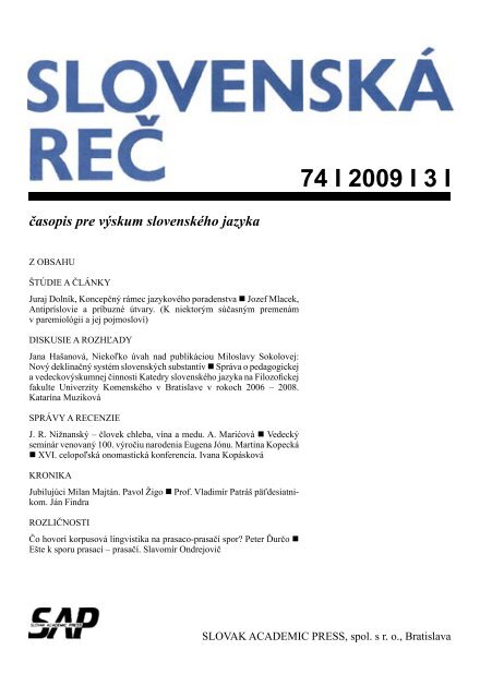 74 I 2009 I 3 I - JazykovednÃ½ Ãºstav Ä½udovÃ­ta Å tÃºra - SAV