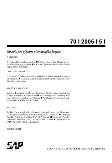 70 I 2005 I 5 I - JazykovednÃ½ Ãºstav Ä½udovÃ­ta Å tÃºra - SAV