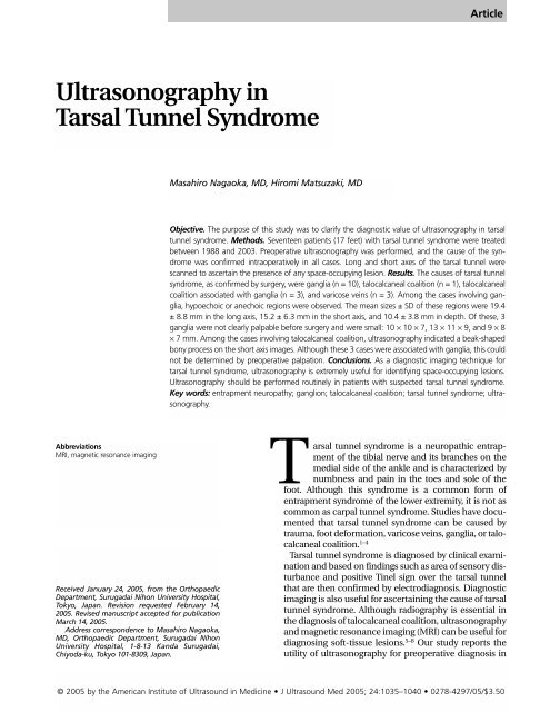 Ultrasonography in Tarsal Tunnel Syndrome - Journal of Ultrasound ...