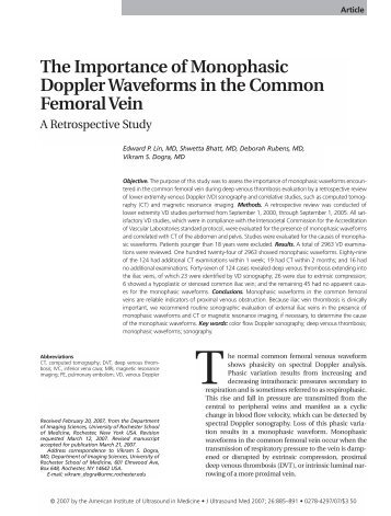 The Importance of Monophasic Doppler Waveforms in the Common ...