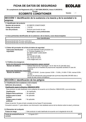 ficha de datos de seguridad ecobrite conditioner - Jumadi