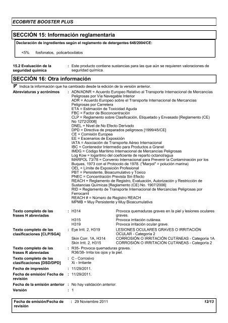 ficha de datos de seguridad ecobrite booster plus - Jumadi