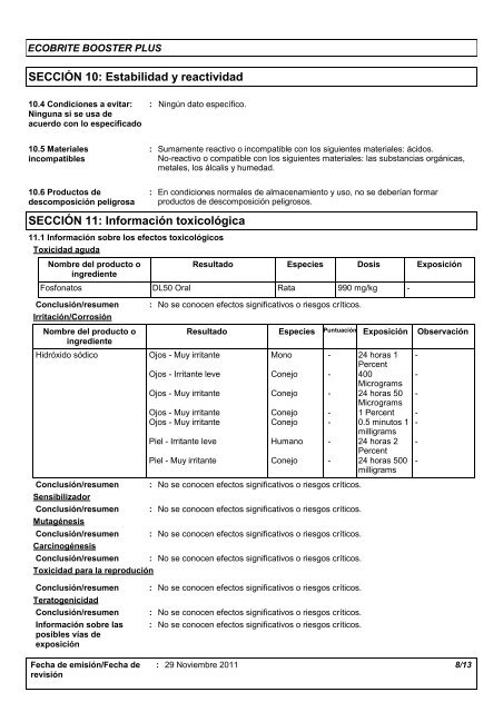 ficha de datos de seguridad ecobrite booster plus - Jumadi