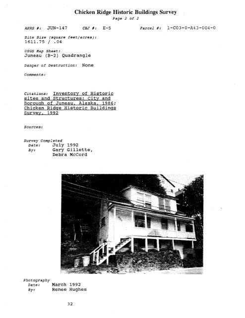 Historic Building Survey - City and Borough of Juneau