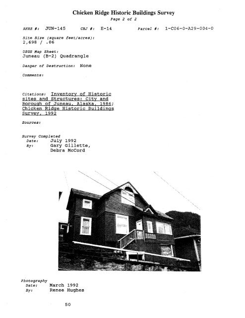 Historic Building Survey - City and Borough of Juneau