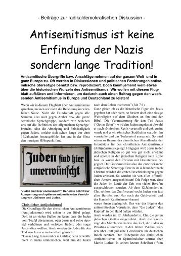 Antisemitismus ist keine Erfindung der Nazis sondern lange Tradition!