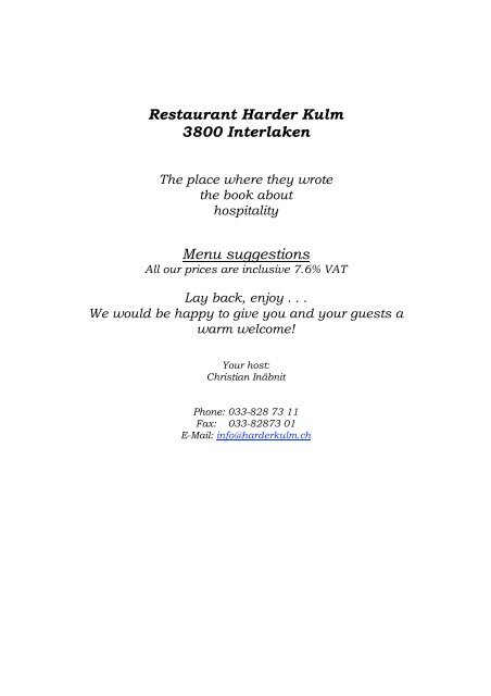 Restaurant Harder Kulm 3800 Interlaken Menu suggestions