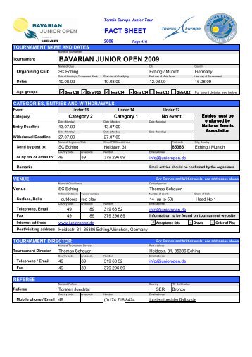 FACT SHEET BAVARIAN JUNIOR OPEN 2009