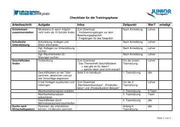 Checkliste Trainingsphase - Junior