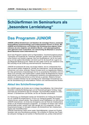 SchÃ¼lerfirmen im Seminarkurs als âbesondere Lernleistung ... - Junior