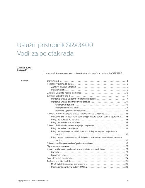 Uslužni pristupnik SRX3400 Vodič za početak rada - Juniper Networks